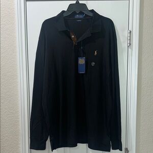Polo Ralph Lauren Big & Tall Men's Solid Interlock Long Sleeve Polo Shirt, Black